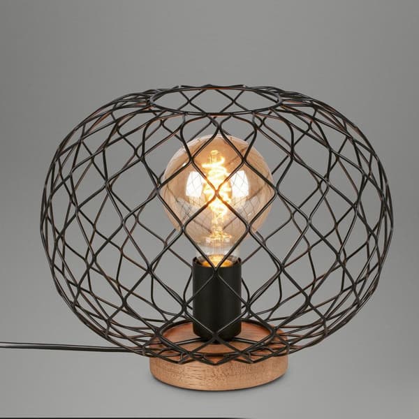 Retro loft sängbordslampa E27 svart trä 30 cm för vardagsrum sovrum