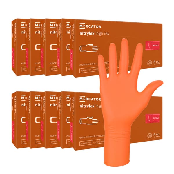 Nitrilhandskar L orange Mercator Nitrylex High Risk 100 st kartong 10-pack
