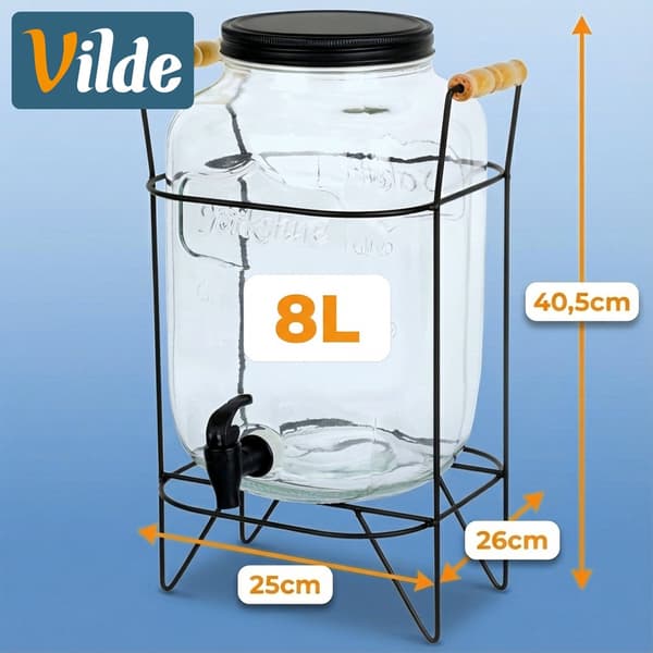 Sort beholder til drikkevarer med hane og stativ 8 liter