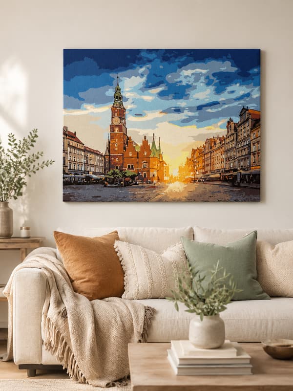 Målning med siffror med ram Wrocławs marknadstorg 50x40 cm