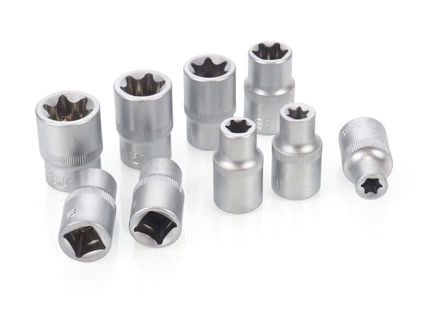 Sæt Torx bits til ratchet 1/2" E10-24 9 dele på bånd S10630