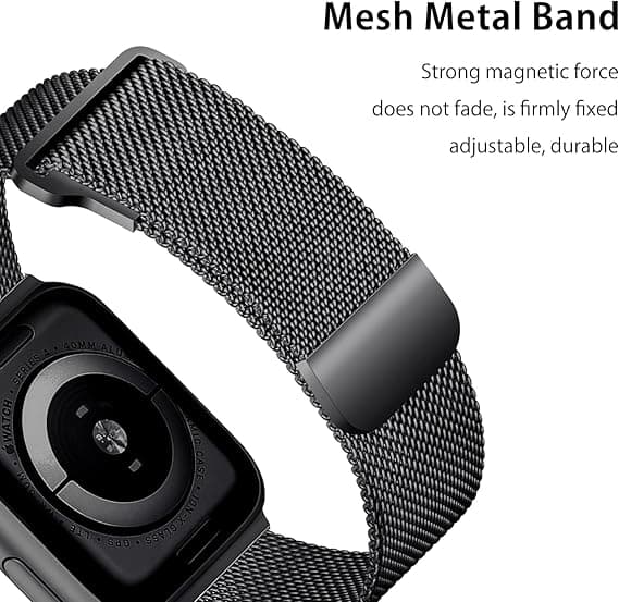 URREM TIL APPLE WATCH 1/2/3/4/5/6/7/8/9/SE 38/40/41mm SORT STÅL