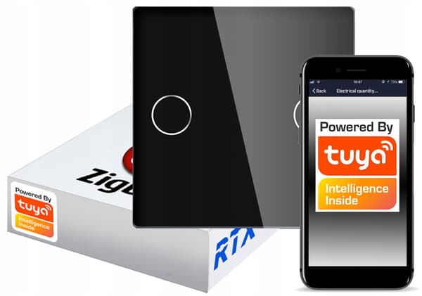 Touch-brytare SVART 2-krets ZigBee TUYA RTX SH