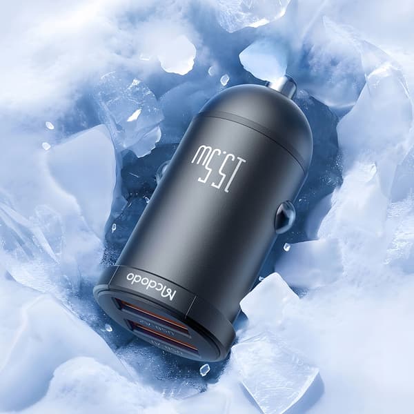 MCDODO KRAFTIG HURTIG BILOPLADER TIL LILLE TELEFON 2X USB 15.5W LED