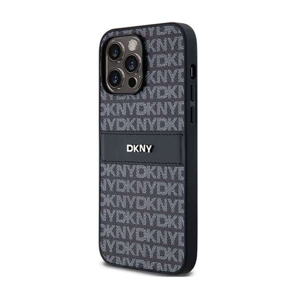 DKNY Læder Mono Stripe & Metal Logo - iPhone 14 Pro Max Etui (Sort)