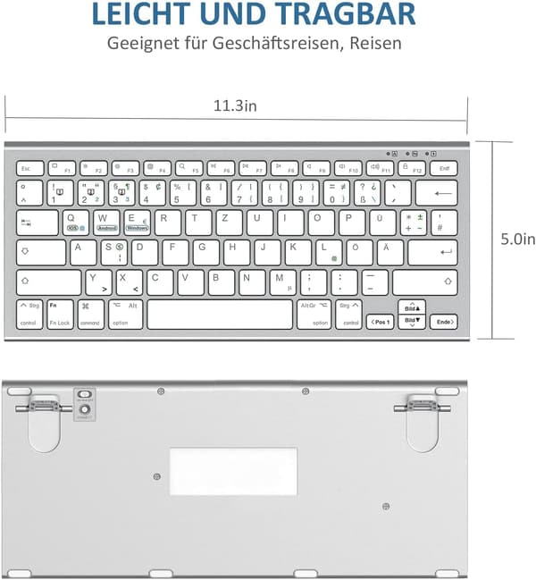 TRÅDLÖST BLUETOOTH-TANGENTBORD SILVERVIT QWERTZ TYSK