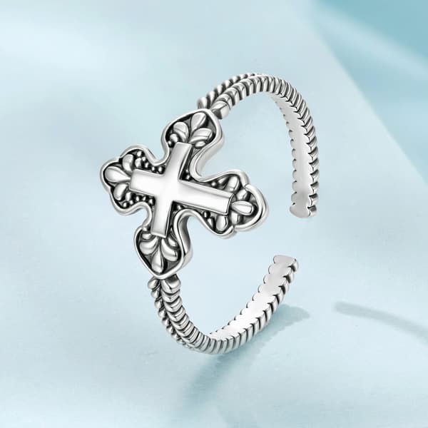 Justerbar silverring med kors, silver 925