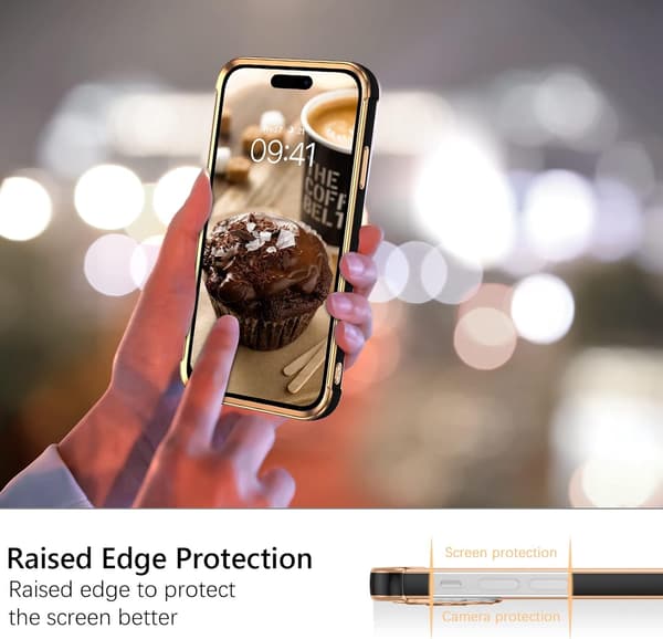 ETUI TIL APPLE IPHONE 14 PRO MAX SILICIUM SORT GULD RAMME A2894 A2651