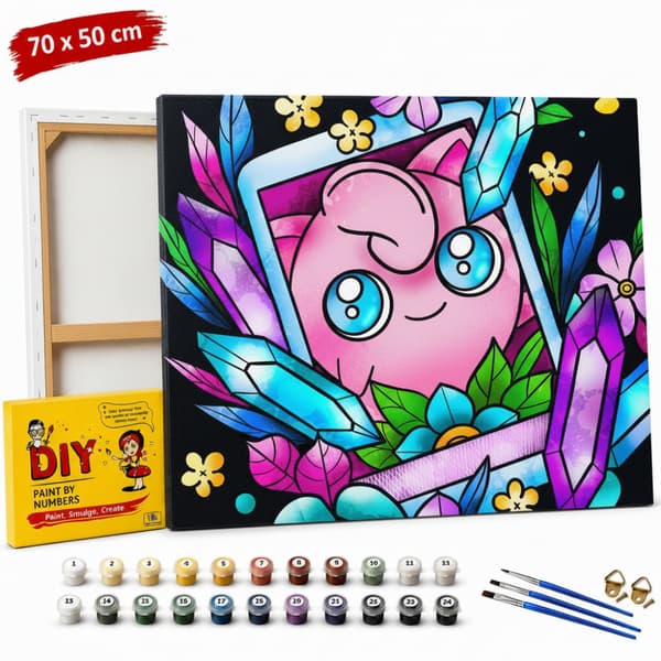 Pokémon Jigglypuff målarbild efter nummer med ram 70x50 cm
