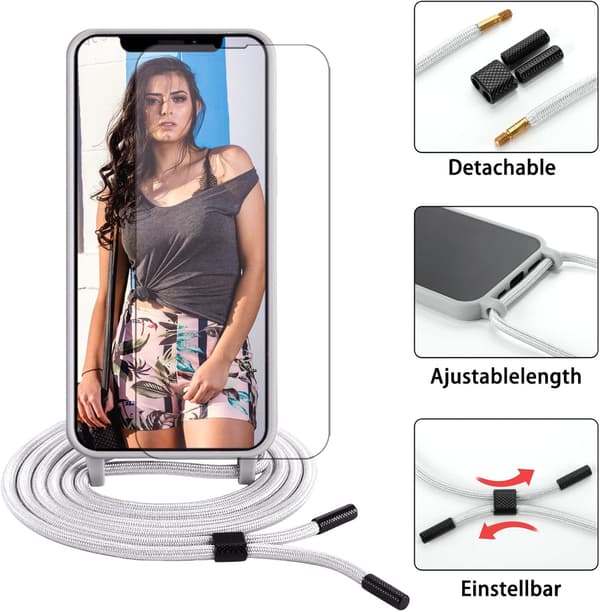 ETUI MED LANYARD TIL APPLE IPHONE 13 PRO MAX 6,7" GRÅ + 2x HÆRDET GLAS