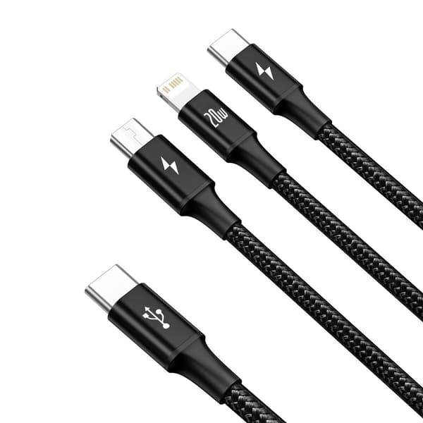 Baseus Rapid Series 3in1 USB-kaapeli, micro USB / Lightning / USB-C, 20W, 1.5m (musta)