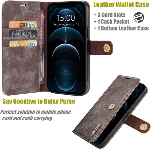 2-i-1-cover til Apple iPhone 13 Pro Max 6,7" gråt PU-læder med klap + bagside