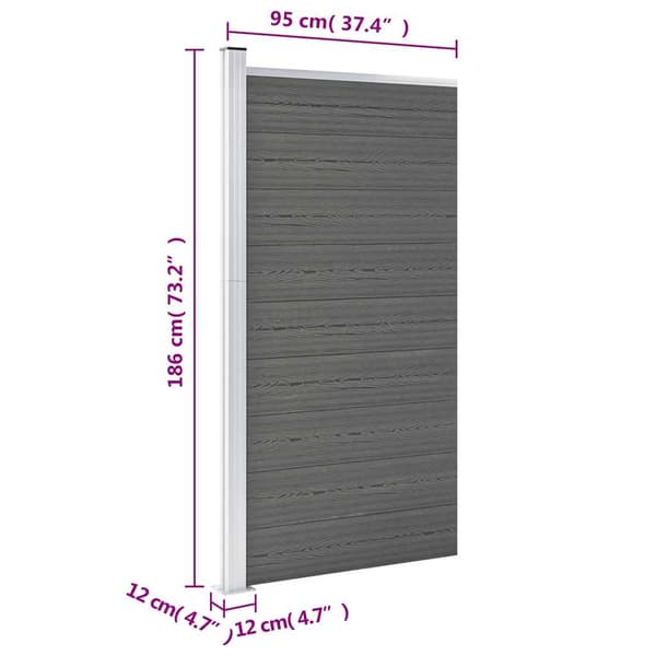 vidaXL WPC hegnspanel 95x186 cm grå