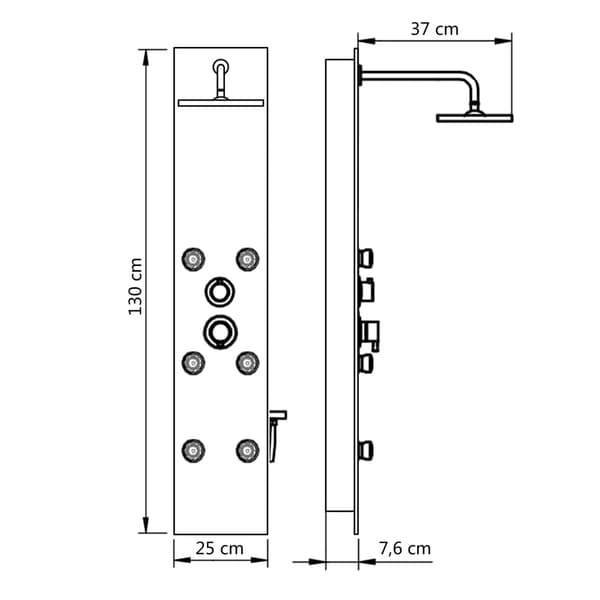 vidaXL brusepanel, glas, 25 x 44,6 x 130 cm, sort
