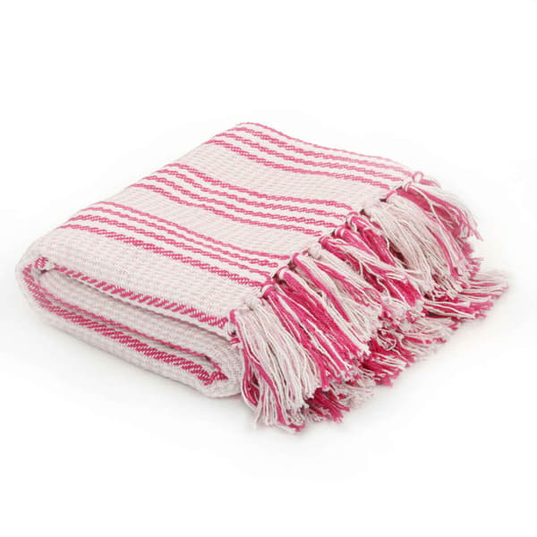 vidaXL Randig bomullspläd 125 x 150 cm rosa och vit