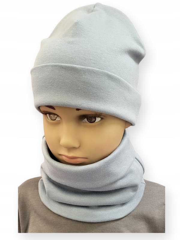 Set Hatt + Halsduk 74-80-86 barnset storlek 40-44 grå