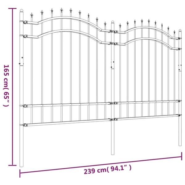 vidaXL spidshegn, sort, 165 cm, pulverlakeret stål