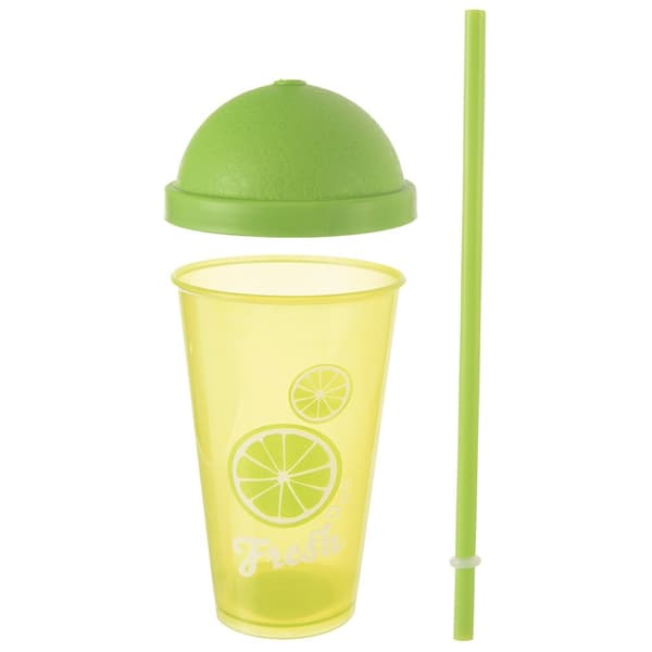 Plastikkop med låg og sugerør 450 ml