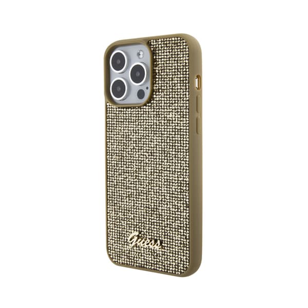 Guess Disco Metal Script - iPhone 15 Pro Max -suojakuori (kulta)