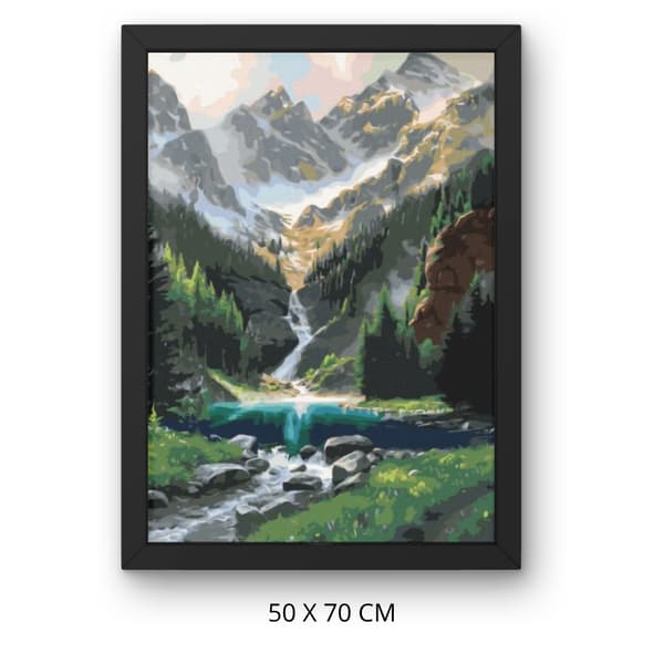 Måla efter nummer-bild med ram Hus i bergen 50x70 cm