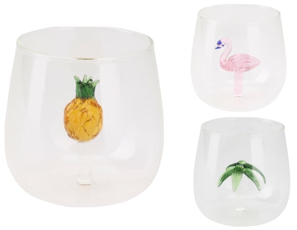 Drikkeglas med ferietema og figur indeni 400ml