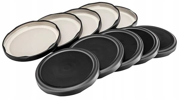 Set med 10 mattsvarta burklock, 82 mm diameter, 6 krokar