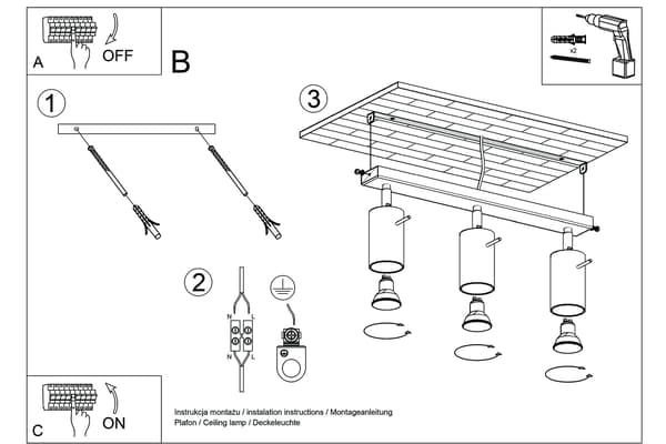 Taklampa RING 3L svart