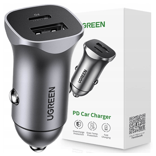 Ugreen CD130 USB-A / USB-C 30W Biloplader - Grå