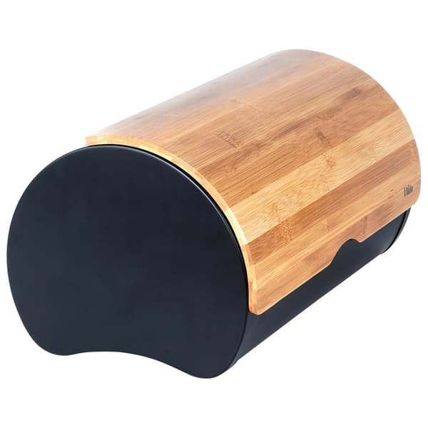 Svart stål och bambu brödbox 38x24x20 cm