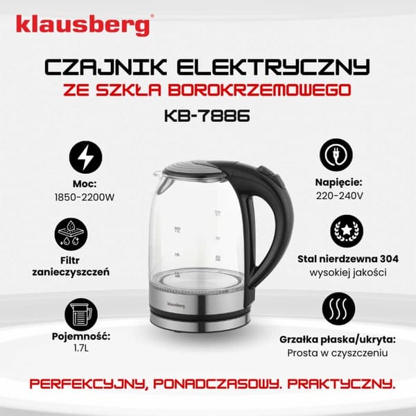 ELEKTRISK GLASKEDEL 1,7L KLAUSBERG KB-7886 LED