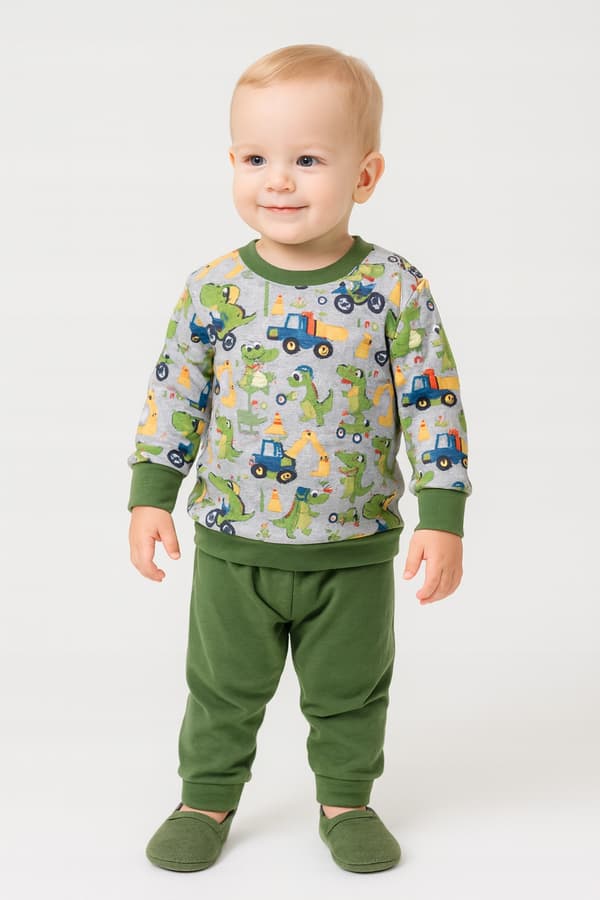 BOMULDSPYJAMAS 98 drengepyjamas til børneværelset, 2-delt, 100% BOMULD DINO