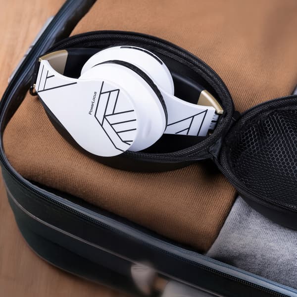 PowerLocus trådløse hovedtelefoner sort og hvid BLUETOOTH / microSD / FM