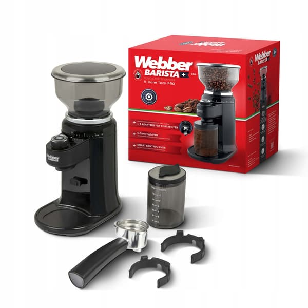 Webber CG6 elektrisk kaffekvarn med burrfunktion, 25 inställningar, V-Cone Tech PRO