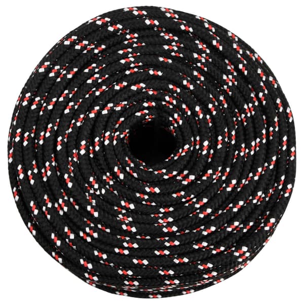 vidaXL sejltov, sort, 6 mm, 25 m, polypropylen