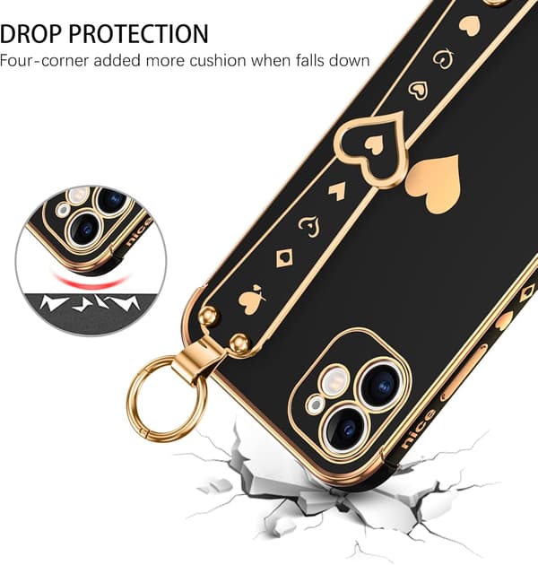 APPLE IPHONE 11 SILIKONE ETUI SORT GULD HJERTE + HOLDER A2111