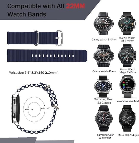 2x BLÅ SORT SILIKONE URREM Samsung/HUAWEI Watch 22mm