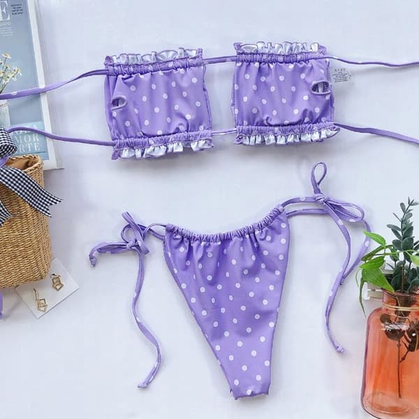 Todelt bandeau badedragt lilla solbadningsbikini M