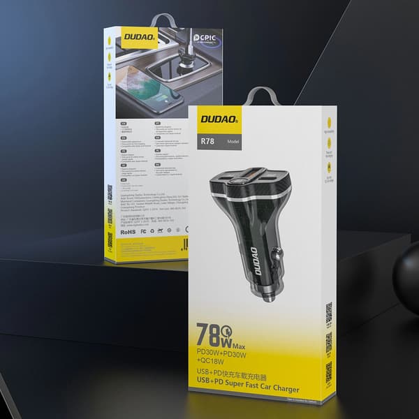 Dudao R78 78W USB-C PD / 2xUSB-A QC Biloplader - Sort