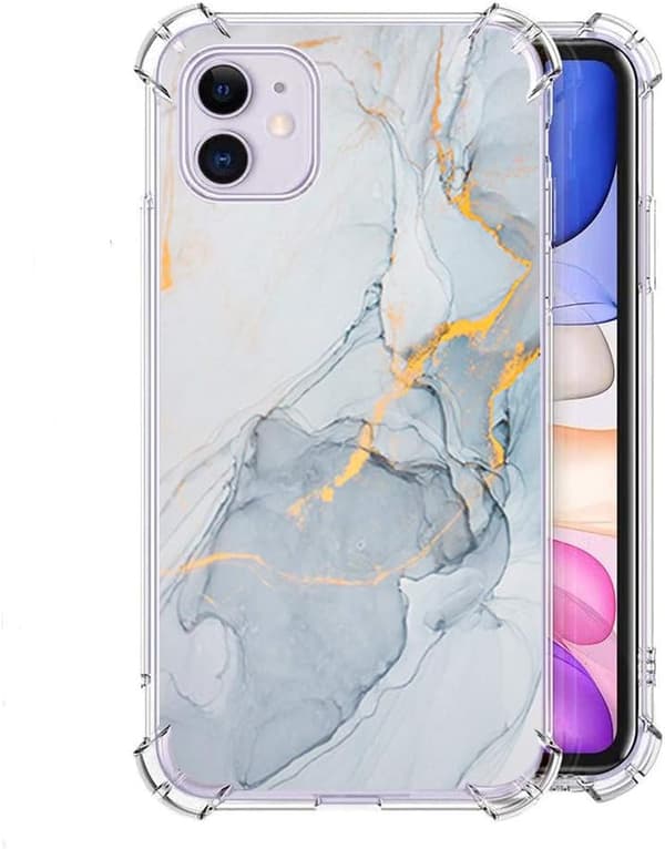 ETUI TIL APPLE IPHONE 11 FLEKSIBELT GRÅ GULD BLÅ MARMOR GLAMOUR