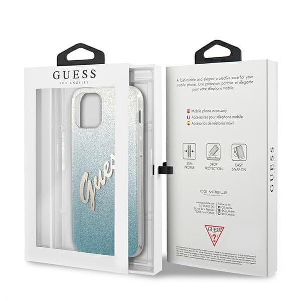 Guess GUHCP12SPCUGLSBL iPhone 12 mini5,4 sininen/sininen kovakuori Glitter Gradient Script