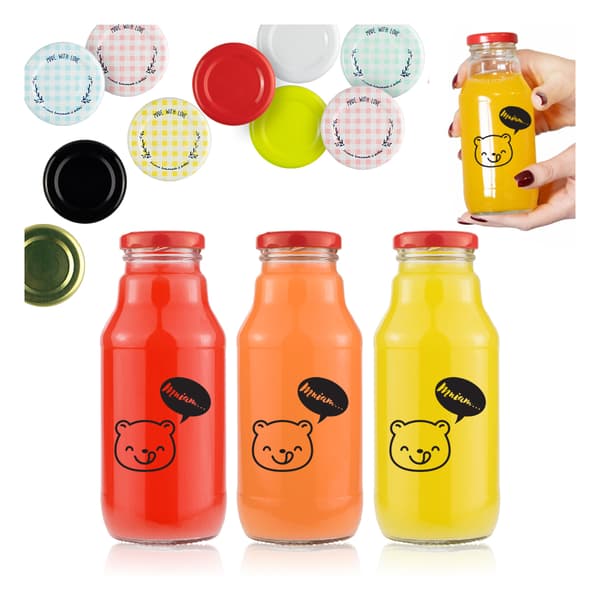 50x Nalle Puh-flaska 330ml med tryck, juiceflaskor, sirapsflaskor i glas