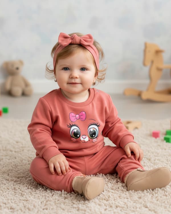 BØRNEPYJAMAS 92 til PIGER 100% bomuld Smiley CORAL