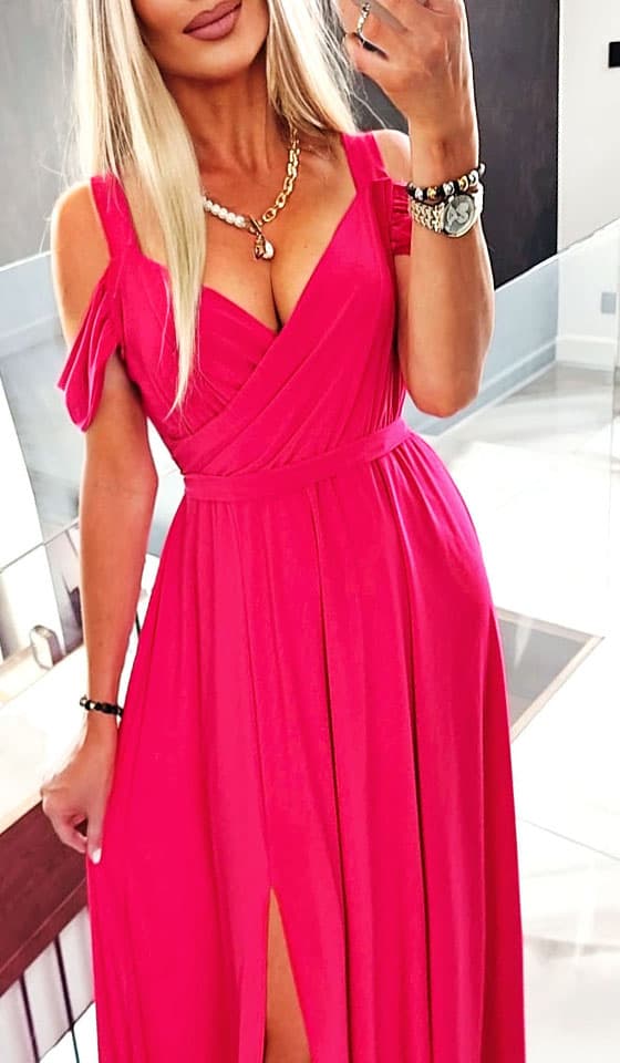 lång klänning med slits wrap fuchsia amarant för bröllop maxi rosa m