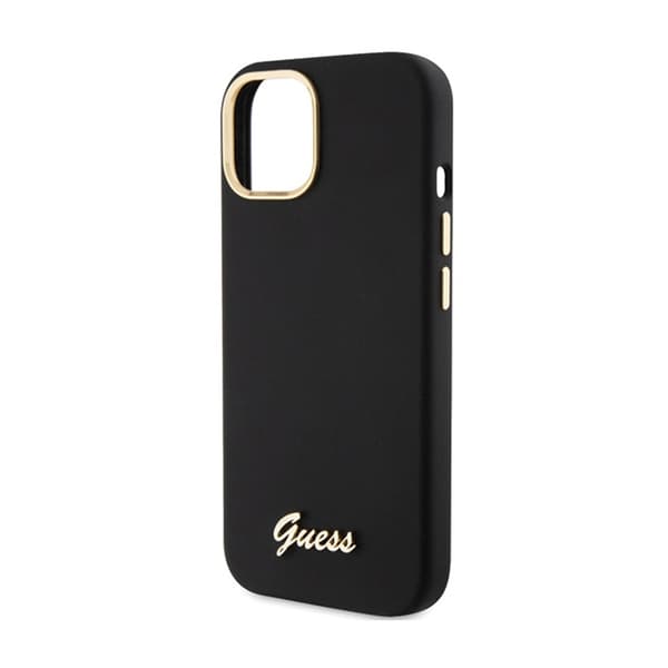 Guess Silikone Metal Logo & Ramme - iPhone 15 Etui (Sort)