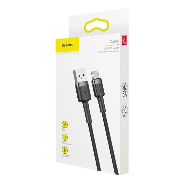 Baseus Cafule 2A USB til USB-C Kabel 3m (Grå-Sort)
