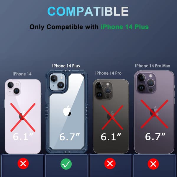 APPLE IPHONE 14 PLUS ETUI BLÅ RAMME HÆRDET GLAS KAMERA
