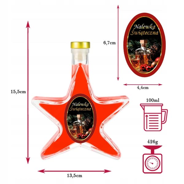 5x Flaskor STAR 200ml + ETIKETT glasflaska för jultinkturer
