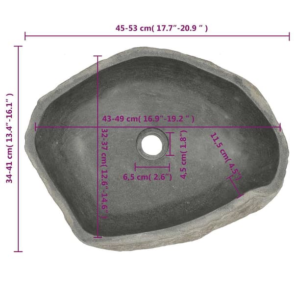 vidaXL håndvask i flodsten, oval, (45-53) x (34-41) cm