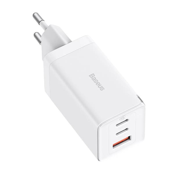 Baseus GaN5 Pro 2xUSB-C + USB vægoplader, 65W (hvid)