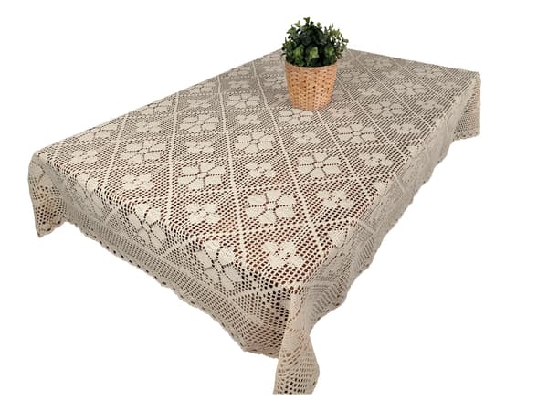 Naturbeige spetsduk 140/280 bomullsvirkad bordsduk BOHO